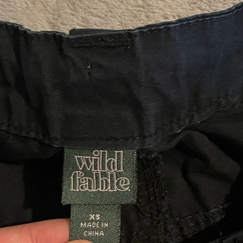 Wild Fable Pants Women XS Black Cargo Wide Leg Cotton Drawstring Hem Utility Y2K